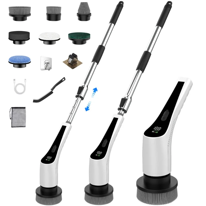 

Electric rotary washing brush Wireless long handle telescopic kitchen bathroom cleaning brush