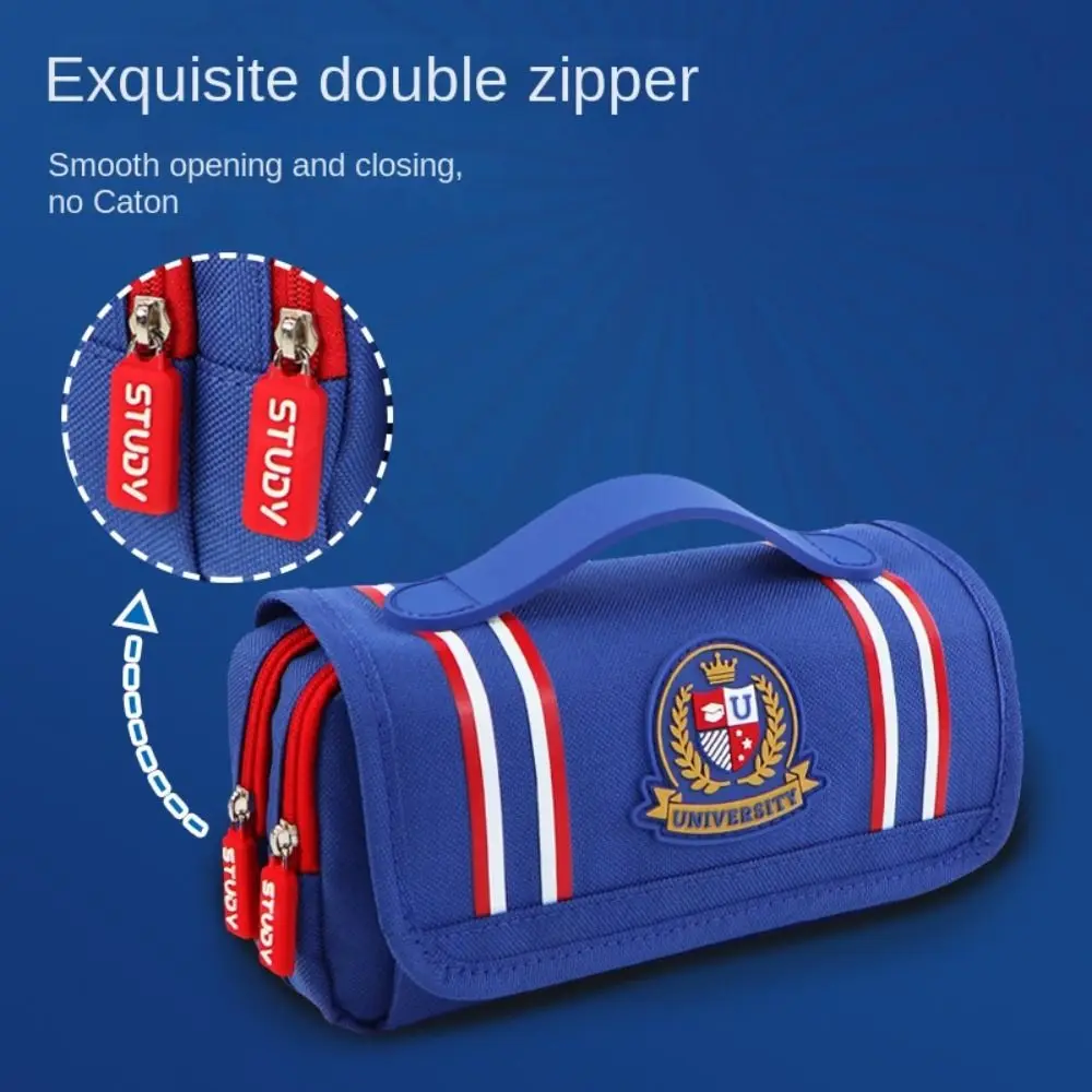 Bolsa de lápices de estilo británico Retro, bolsa de lápices de gran capacidad con cremallera impermeable, bolsa de papelería Oxford de múltiples capas a la moda para niños