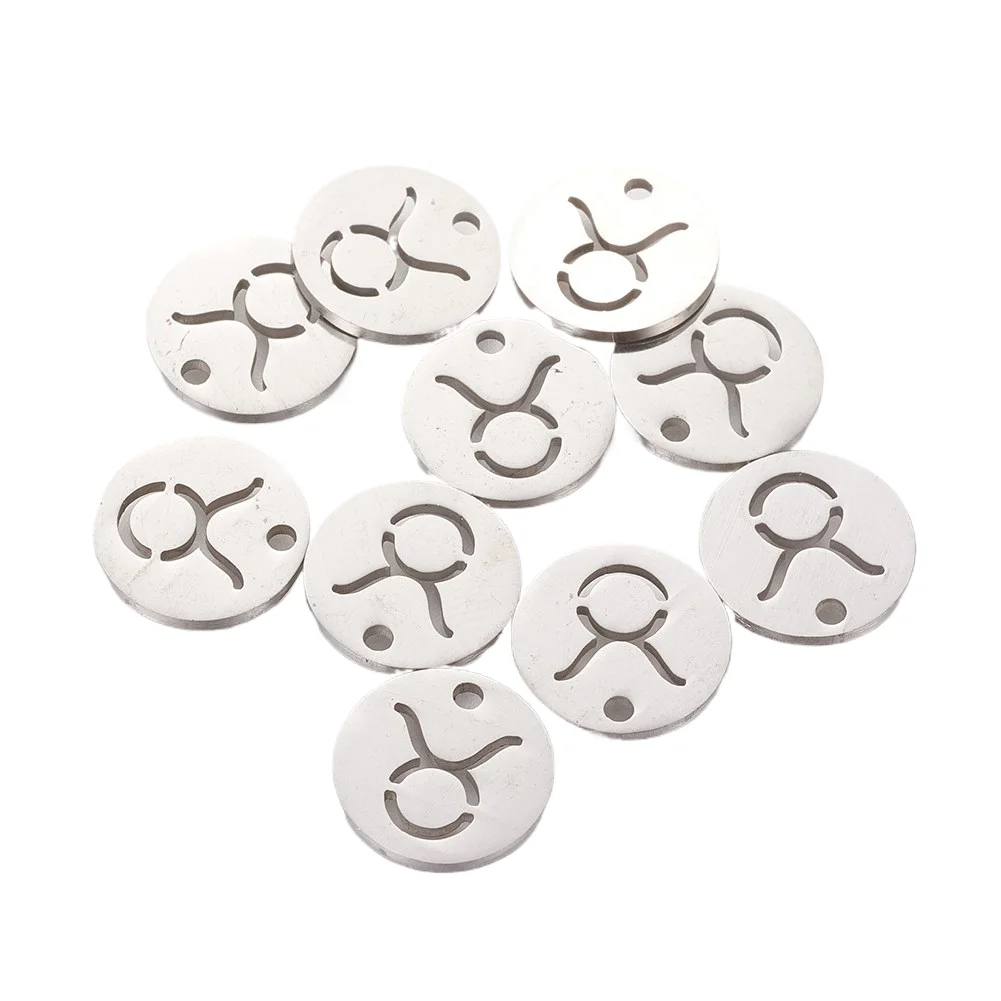 10pcs 304 Stainless Steel Charms Flat Round Constellation Metal Pendant DIY Necklace Bracelet Valentine's Day Jewelry Findings