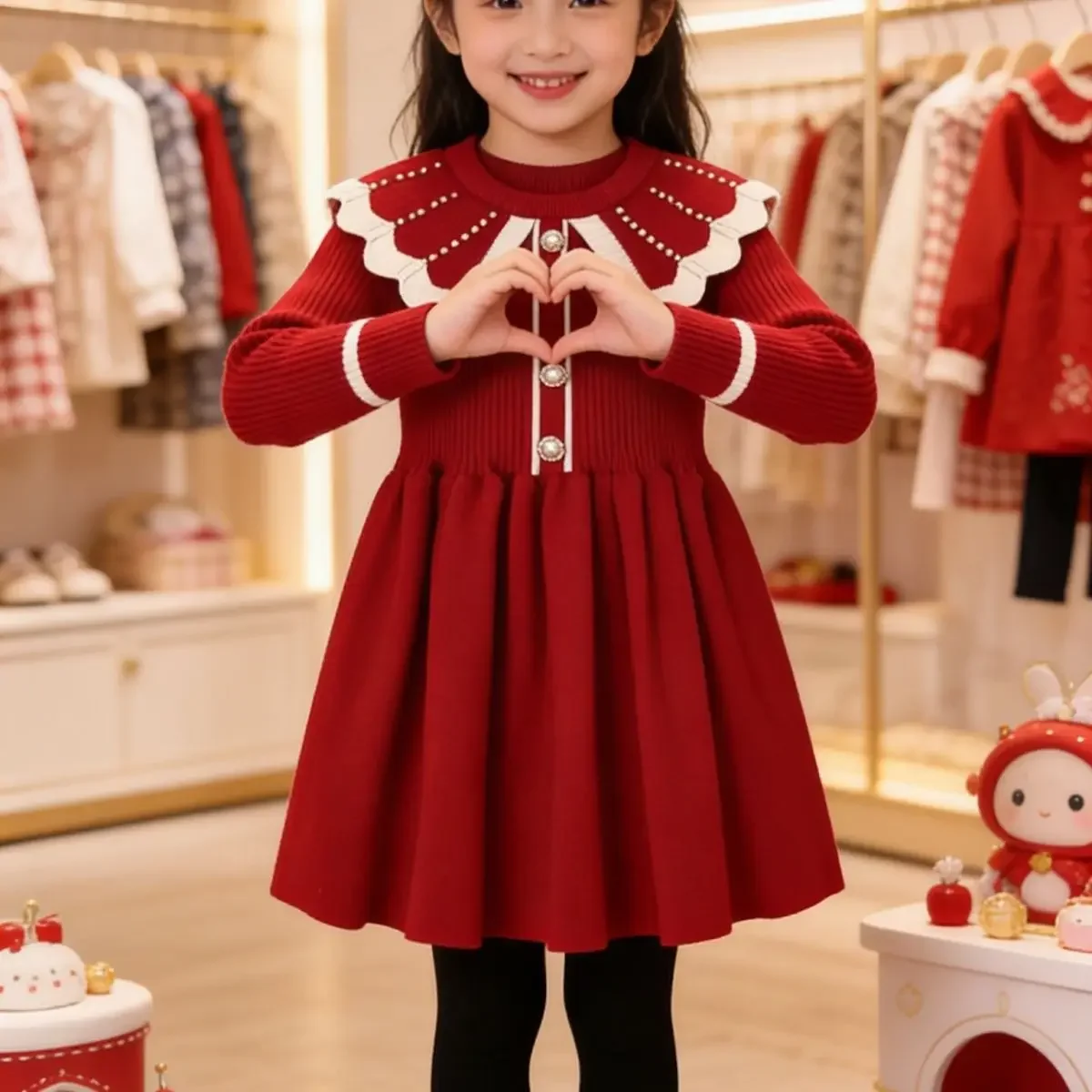 2026 Girls Knit Dress Spring Autumn Princess Baby Sweater Base Layer Tunic