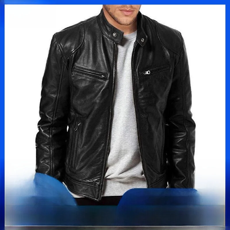 Men's Leather Jacket Bomber Motorcycle Biker PU Coat Zipper Closure Casual Long Style Fashionable Chinese Brand Autumn Winter