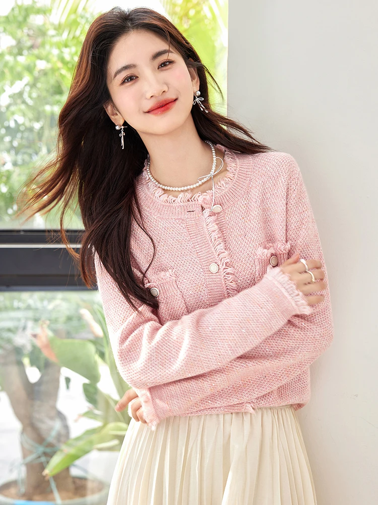 Autumn Winter New Knitted Cardigan Women Sweet Cute Pink Sweater Outerwears Korean Fashion Long Sleeve Loose Tops