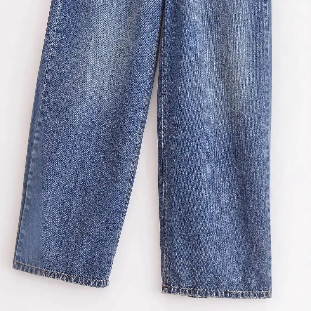 Fashionable Wide Leg Double Breasted Jeans For Women Versatile Stylish New Arrival 2026 Button Decoration Mid Waist Size