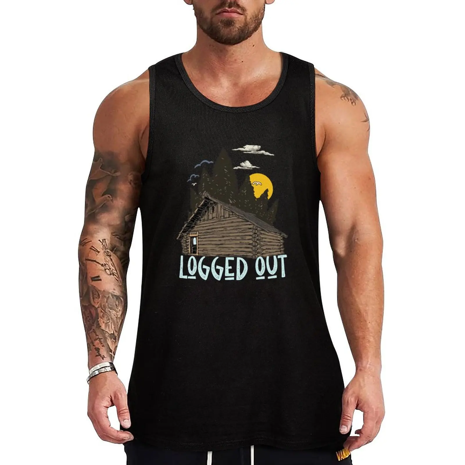 Vintage Mountain House Life Logged Out Log Cabin Tank Top sleeveless shirt man tops t-shirt gym man