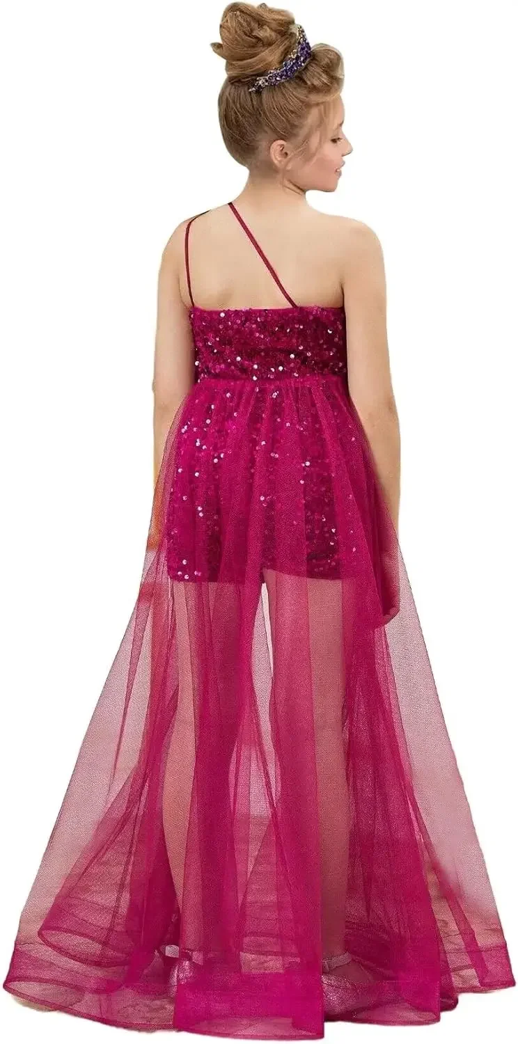 T ulle R Omper Maxi D Ressกับเคปพรรคเดรสหนึ่งไหล่ประกวดชุดเหมาะสมกับชุดสาวดอกไม้เลื่อมสาวบอลชุด