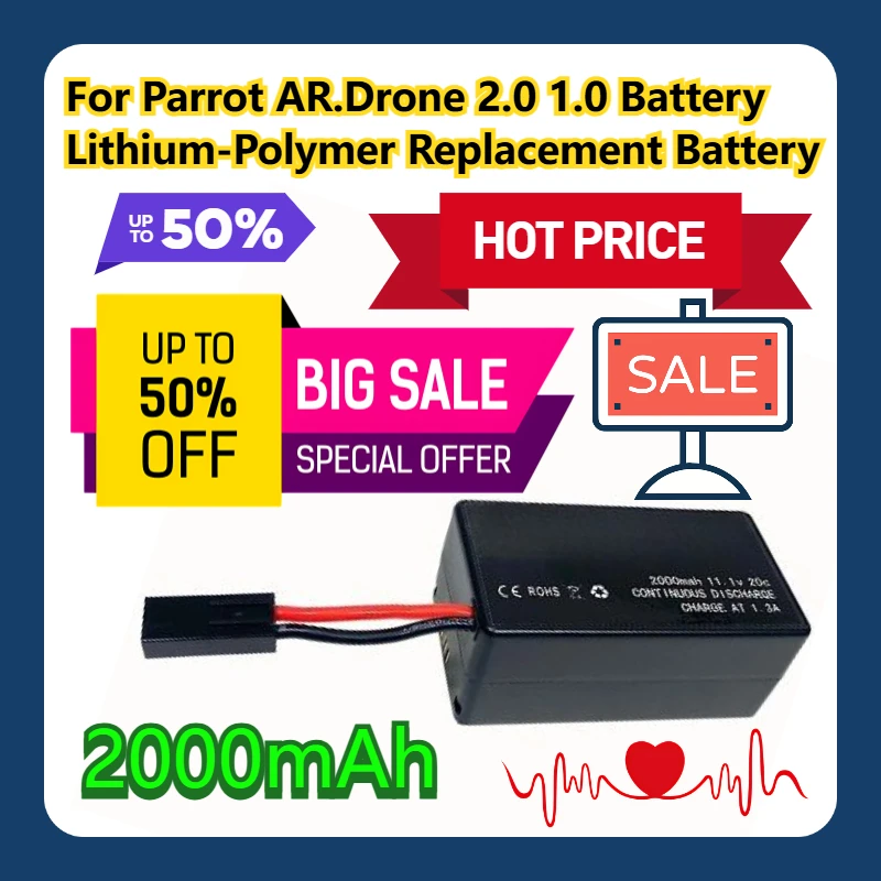 

For Parrot AR.Drone 2.0 1.0 Battery 2000mAh Lithium-Polymer Replacement Battery