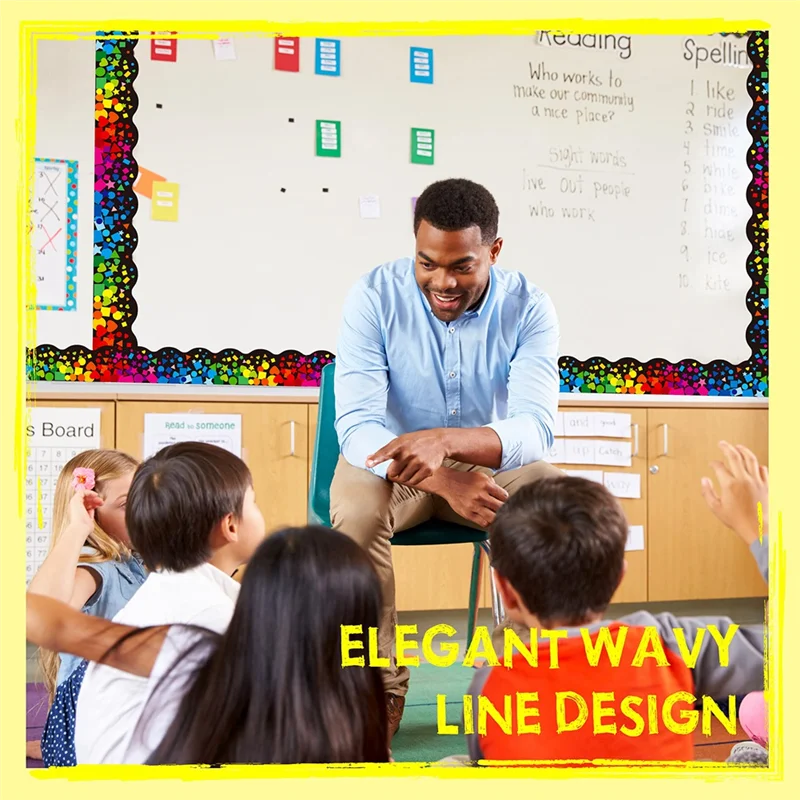 B27B 1 لفة 59 قدم حواف لوحة الإعلانات ذاتية اللصق، ملصق حواف قصاصات على شكل صدفي لديكور الفصول الدراسية المدرسية