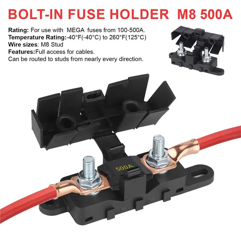 T82C Hot Sale-Flat Type Fuse Holder Block For Marine Boat Automotive 40A-500A 70V Max Cover For MEGA ANL Bolt-On Blade