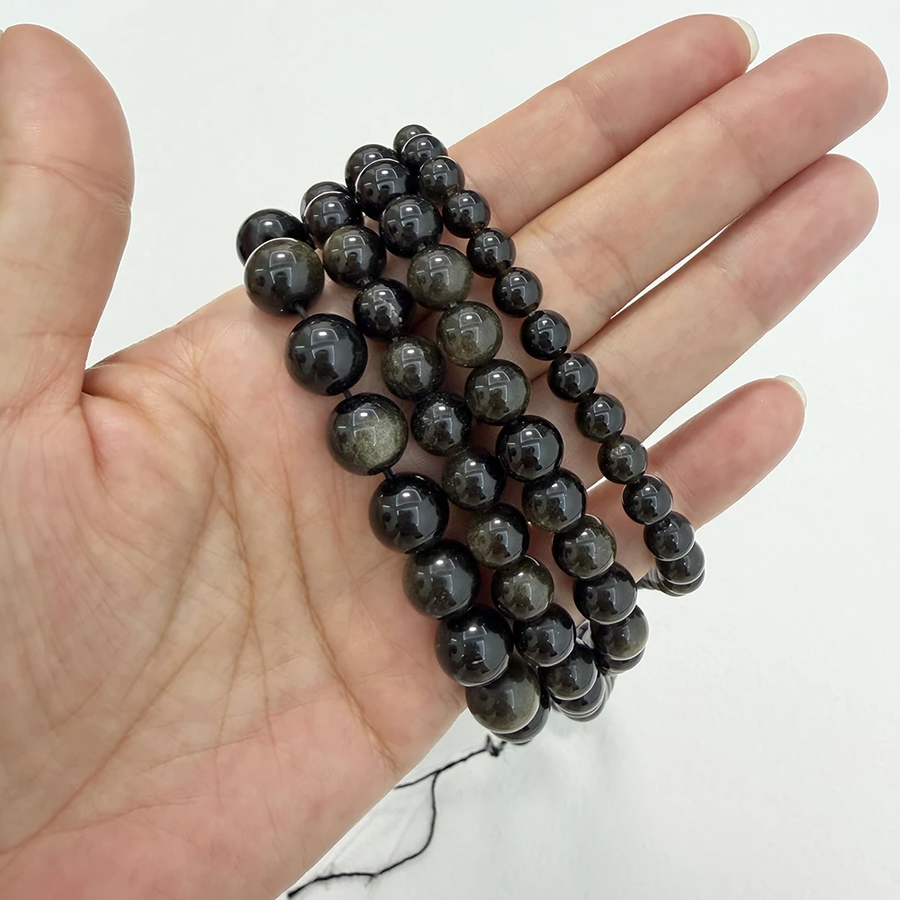Natural Stone Gold Color Obsidian Round Loose Beads 15