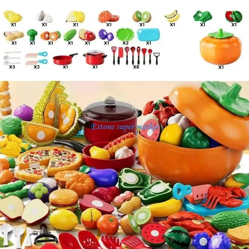 090B เด็กวัยหัดเดินผักผลไม้ Pretend Play ของเล่นตัดของเล่นเพื่อการศึกษาอาหาร