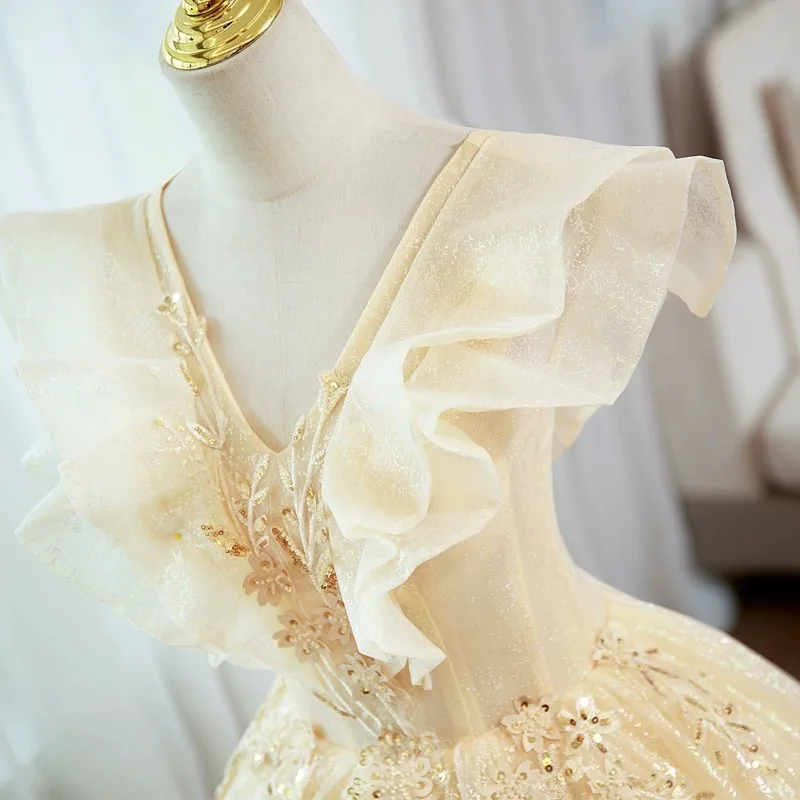Customized Champagne Ball Gown Quinceanera Dresses Sequins Lace Up Prom Birthday Party Gowns Evening Fashion Vestido De 15 Anos