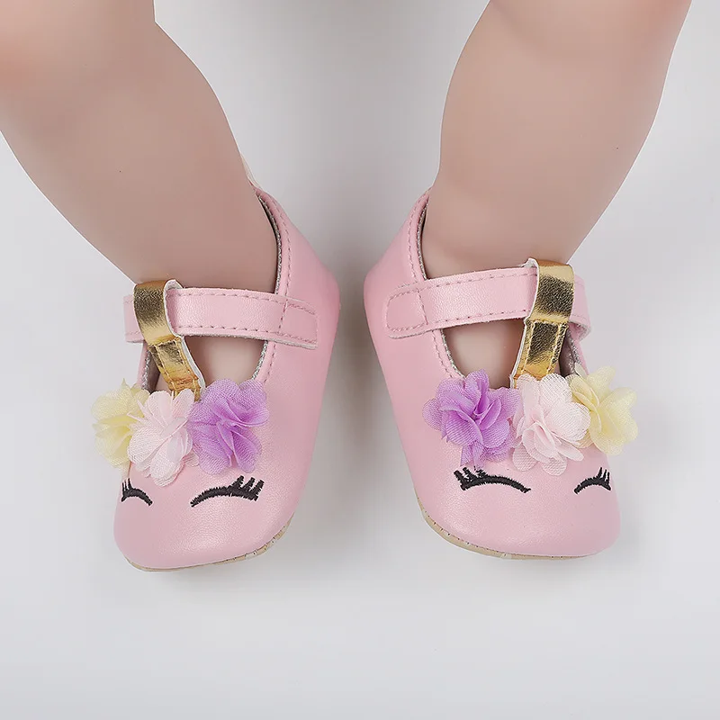 Oddler Baby Girls Flower Unicorn Shoes PU Leather Shoes Soft Sole Crib Shoes