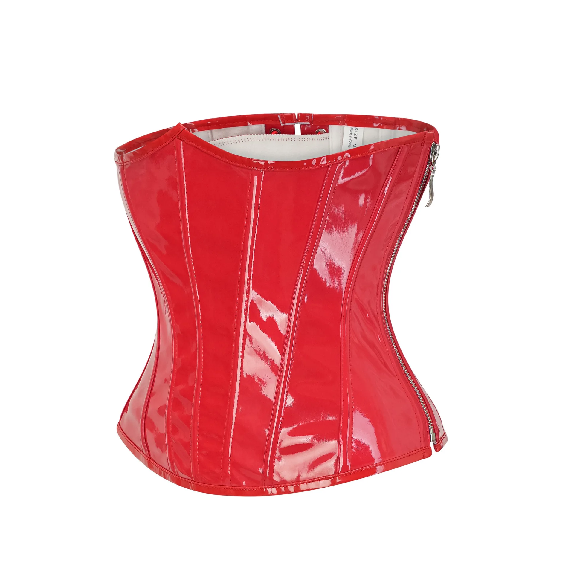 

Steampunk Red PU Leather Side Zipper Corset Women Black Gothic Waist Trainer Bustiers Bodyshaper Sexy PVC Lingerie Underbust Top