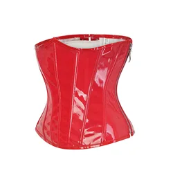 Steampunk Red PU Leather Side Zipper Corset Women Black Gothic Waist Trainer Bustiers Bodyshaper Sexy PVC Lingerie Underbust Top