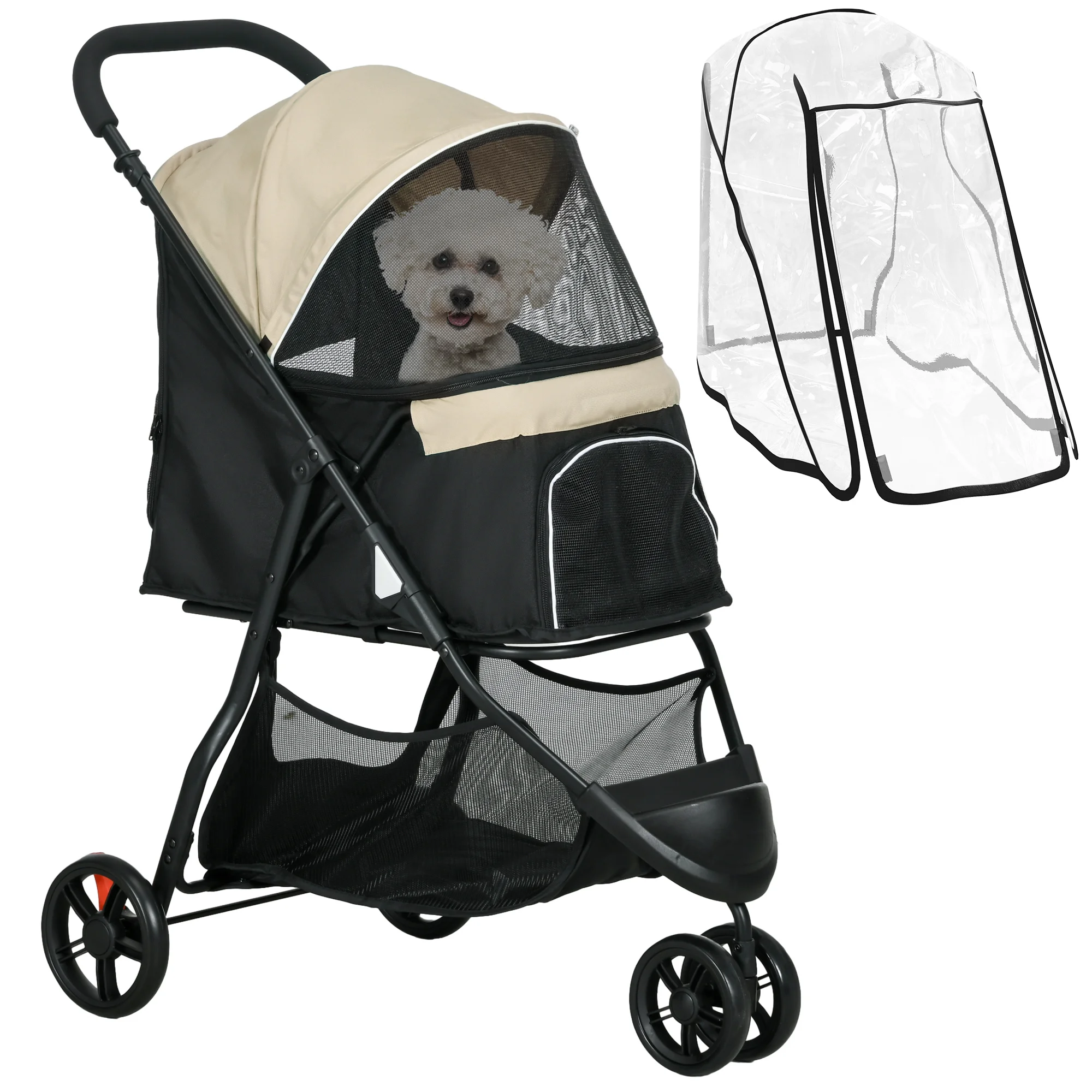 Pawhut Opvouwbare Hondenbuggy met Afneembare Wagen en Khaki Kussen