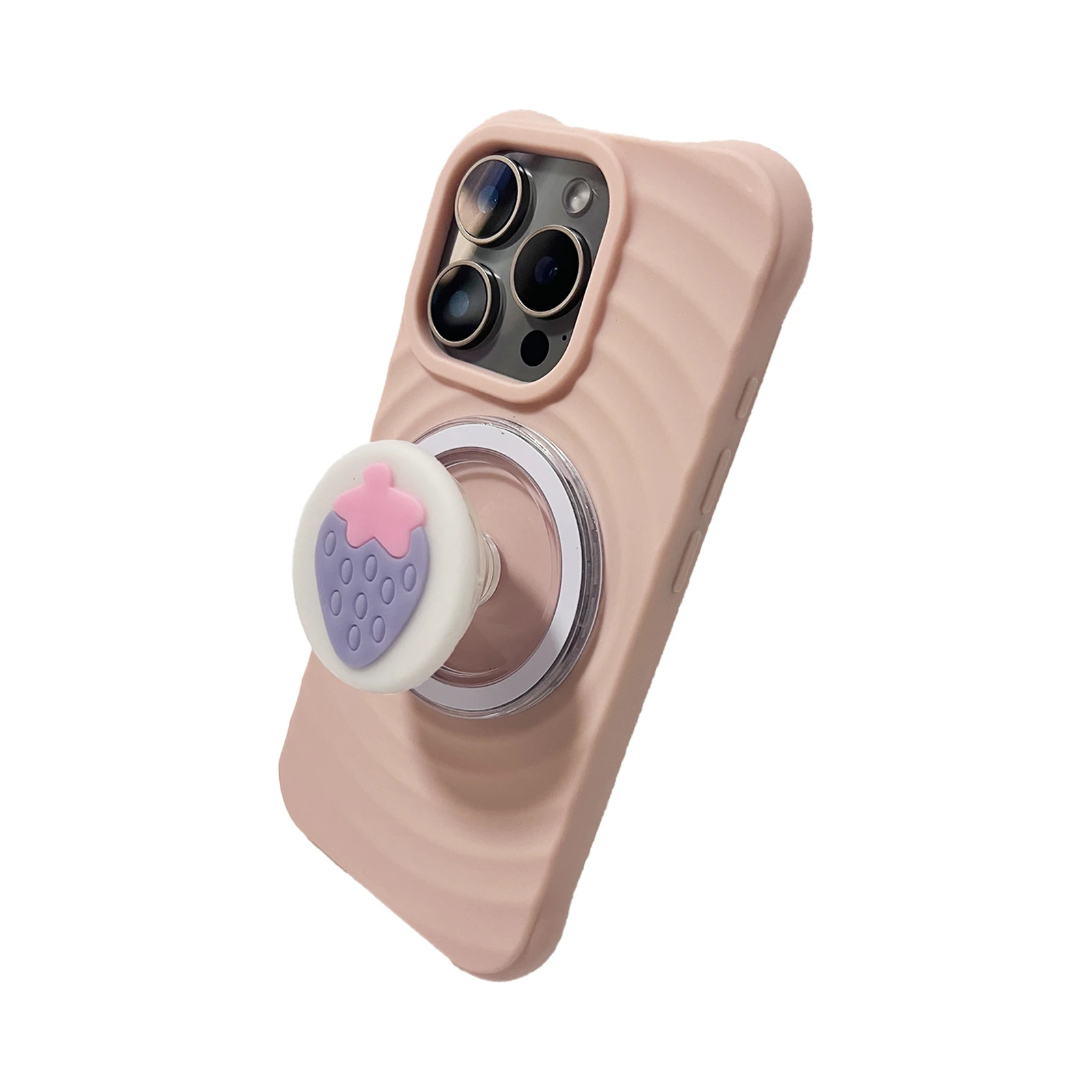 

Милый мультяшный силиконовый фиолетовый клубничный держатель для телефона, чехол-подставка для телефона, поддержка iPhone17 iPhone16 Pro Max Samsung