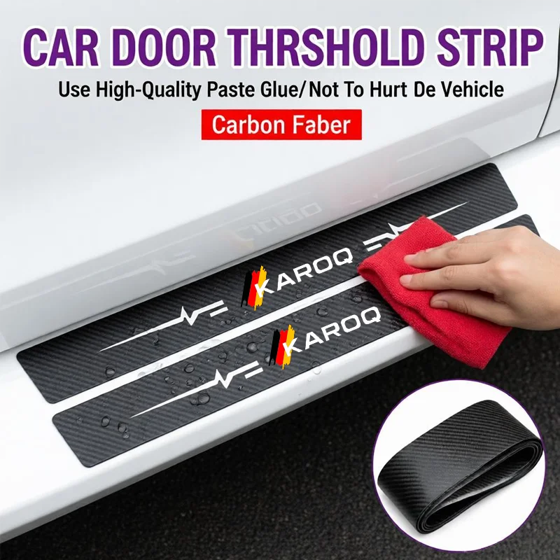 Carbon Fiber Door Threshold Scuff Plate Decals Car Welcome Pedal Stickers for Skoda Karoq Trunk Sill Bumper Waterproof Film