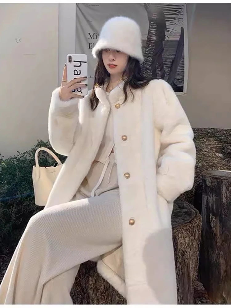 Cappotto integrato in pelliccia di visone peluche di pelliccia di coniglio lontra di alta qualità Cappotto caldo invernale da donna medio a lungo