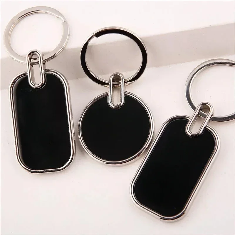 Custom Logo Name Metal Black Keychain Personalized Keyring Plate Laser Marking Engraving Stainless Steel Key Chain Ring Gift