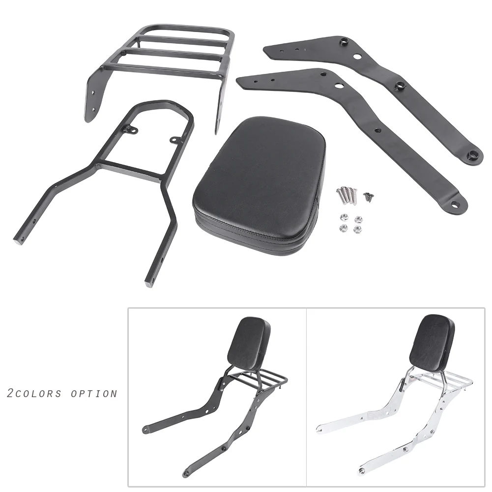 Motorcycle Rear Passenger Sissy Bar Luggage Rack Backrest w/ Leather Pad For 2004-2012 Honda Shadow VT750C Aero Black/Chrome