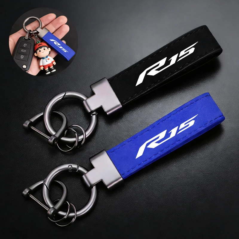 Motorcycle Suede Keychain Horseshoe Buckle Jewelry For YAMAHA YZF R15 YZFR15 R15 V3 YZF-R15 Accessories