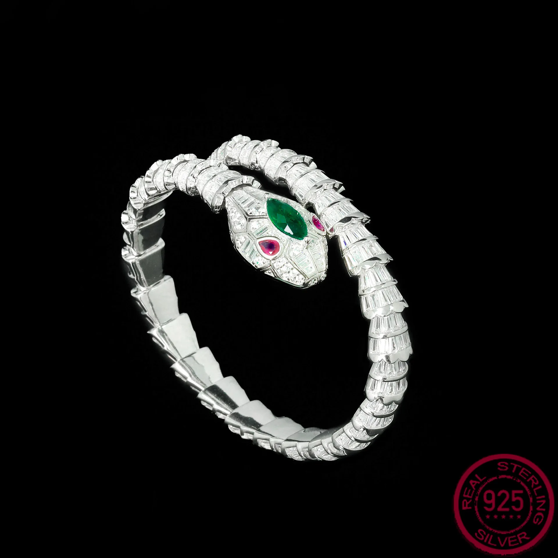 

New S925 Silver Bracelet Green Horse Eye Spirit Snake Luxury Fashion Versatile Cheetah Girl Bracelet Wedding Jewelry