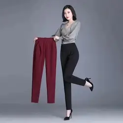 Summer Casual Pleated Elastic Waist Harem Women Clothing Simplicity Pocket Solid Color High Waist Trousers Ladies All-match New