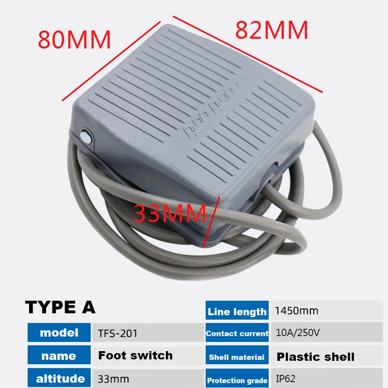 Foot Switch 220V 250V TFS-201 Foot Switch With Wire Pedal Switch Controller Machine Tool Accessories Plastic Control Switch