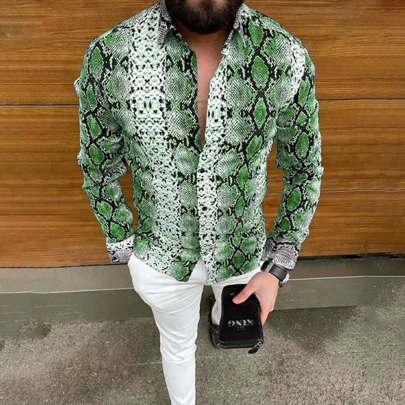 Men's Shirt Snake Totem Sub-Sleeve Character Soft Material 2027 New Casual Outdoor Snakeskin Graphics