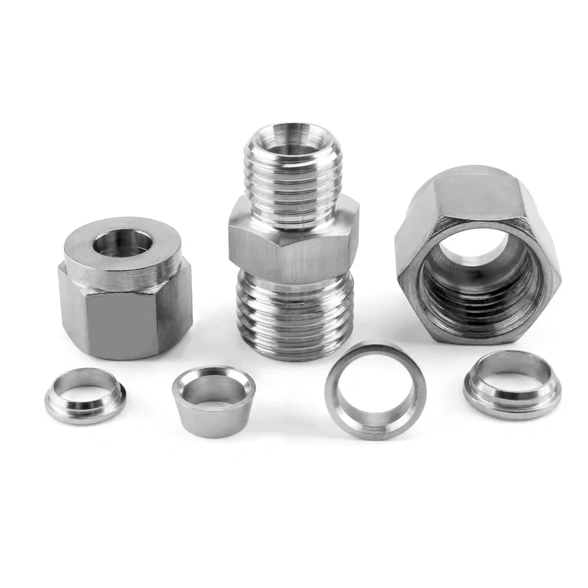 1pc 304 Stainless Steel Card Sleeve Variable Diameter Middle Single And Double Card Straight Connector Quick Insert 3mm 4 6 8mm
