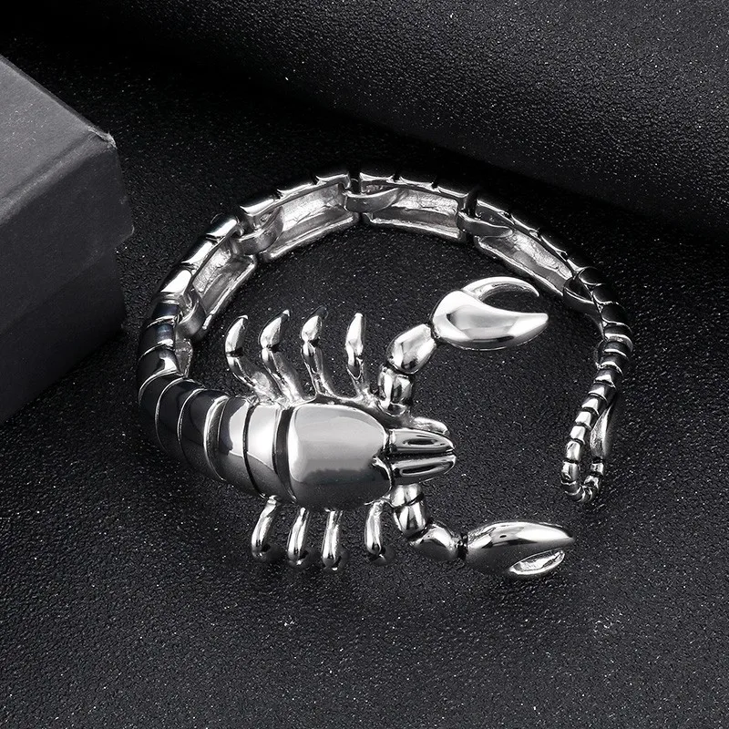 

22cm Scorpion Animal Polished Hook Novelty Stainless Steel Bracelet for Men Easy Hook Jewelry Silver Color