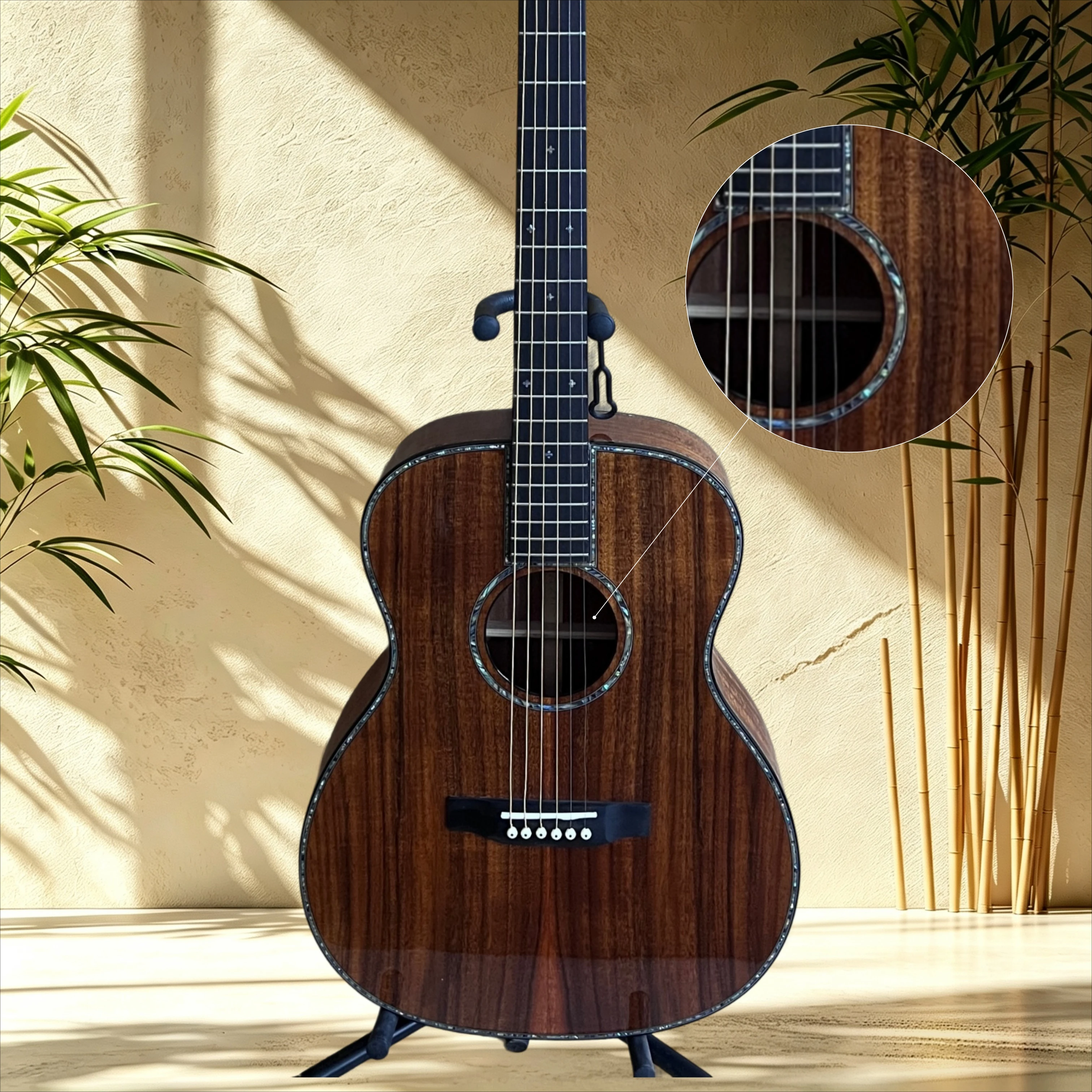 OM42 Solid Acoustic Guitar All Koa Wood Ebony Fretboard Shell Inlay Binding Natural Gloss Finish Folk Blues Pop Fingerstyle New