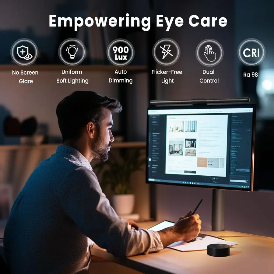 Quntis Computer Monitor Lamp, Screen Monitor Light Bar for Eye Caring, USB Reading LED Task Lamp with AutoDimming, Dimmable Lig