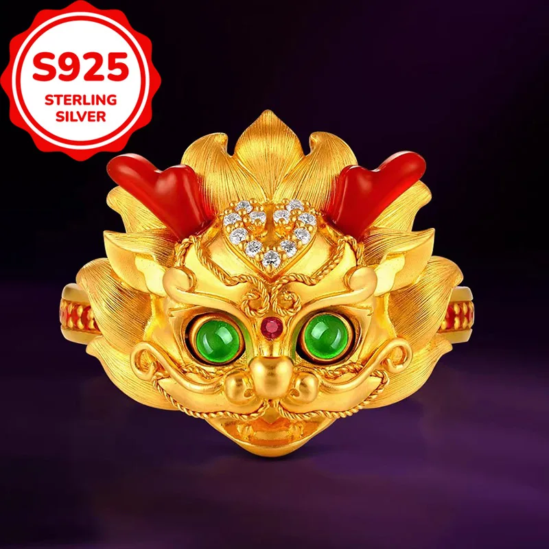 

Серебряное кольцо 925 пробы, легкое и изысканное, с изображением кирина и колокольчика, регулируемое, в ретро-стиле дворцовой эпохи, универсальное для повседневной носки.