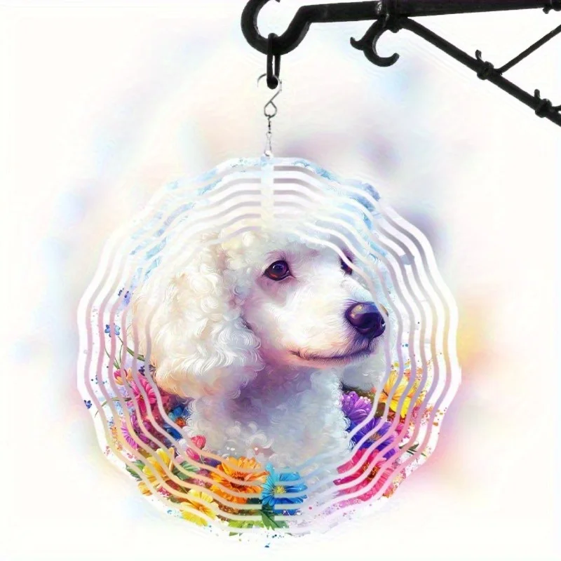 CIFBUY Poodle Wind Chime Colorful Flowers 360° Hook Hanging Outdoor Garden Decor Gift for Dog Lovers Patio Yard Ornament