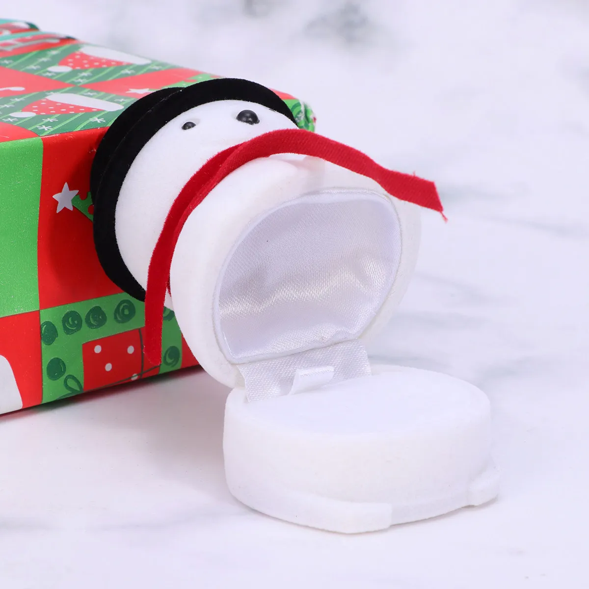 Snowman Jewelry Box White Black Flannel Ring Holder Creative Packing Case for Christmas Birthday Gift Ring Box