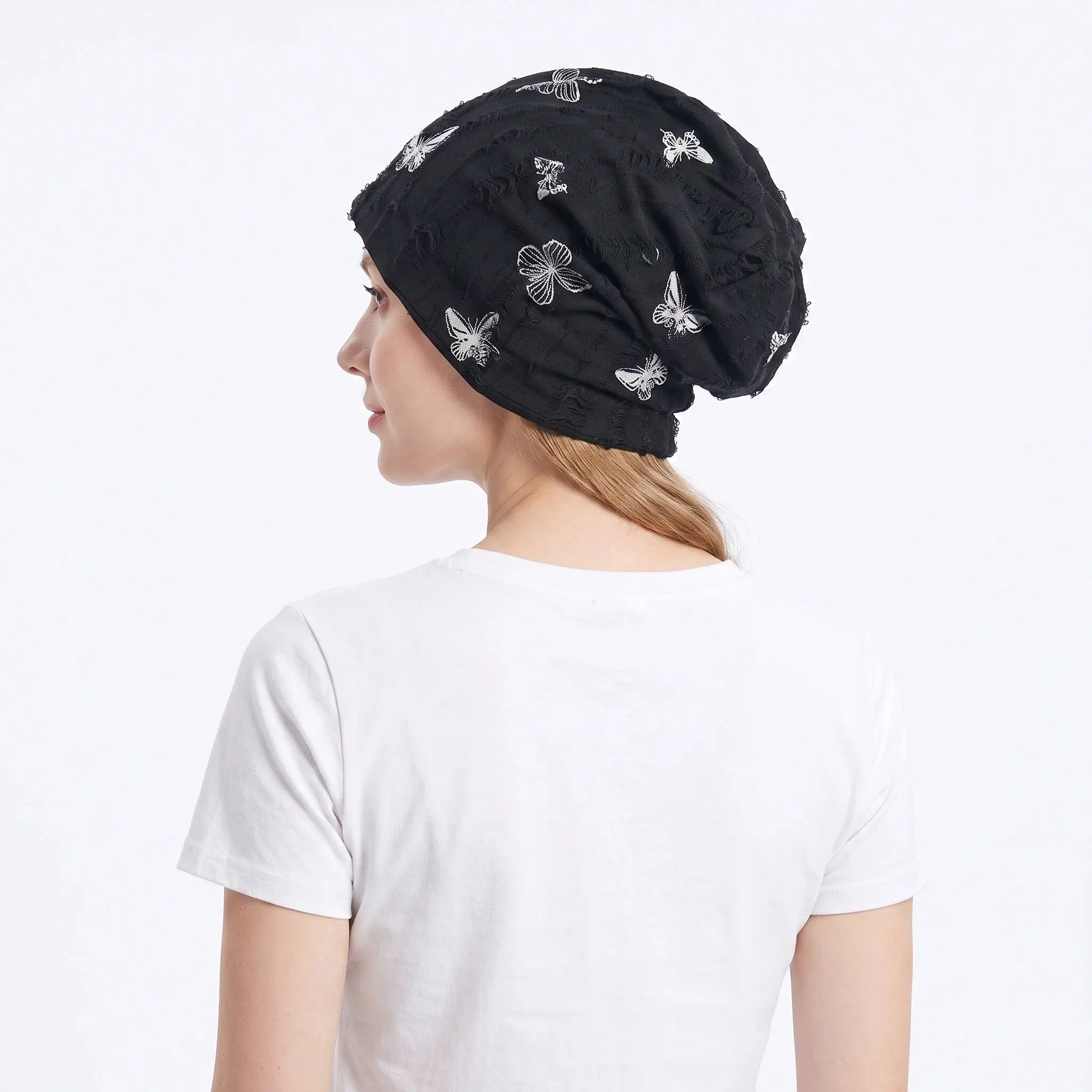 Trendy Butterfly Print Women Turban Hat Muslim Hijab Bonnet Hair Loss Headscarf Chemo Cap Headwear Bandanas Turbante Mujer