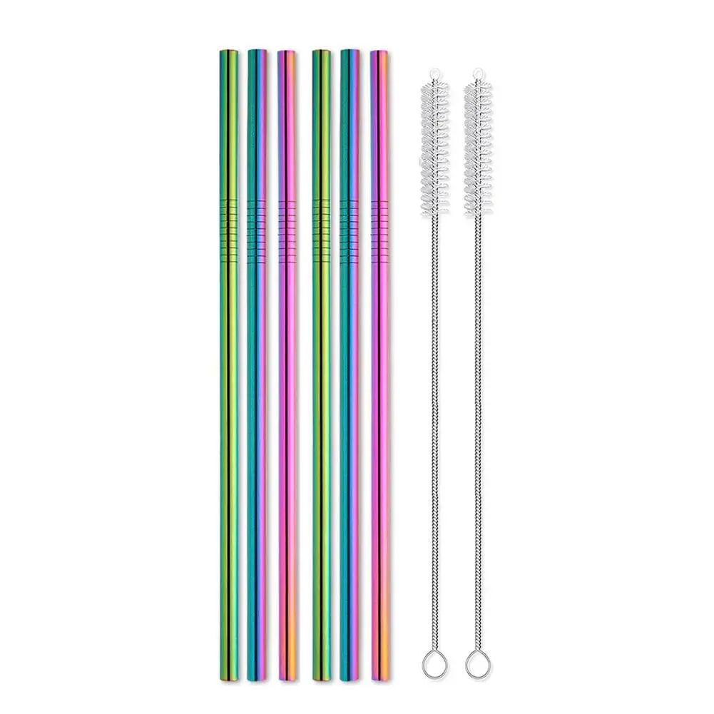 Reusable Metal Drinking Straws 304 Stainless Steel Straw Sturdy Bent Straight Boba Straw With Cleaning Brush Bar Party Accessory