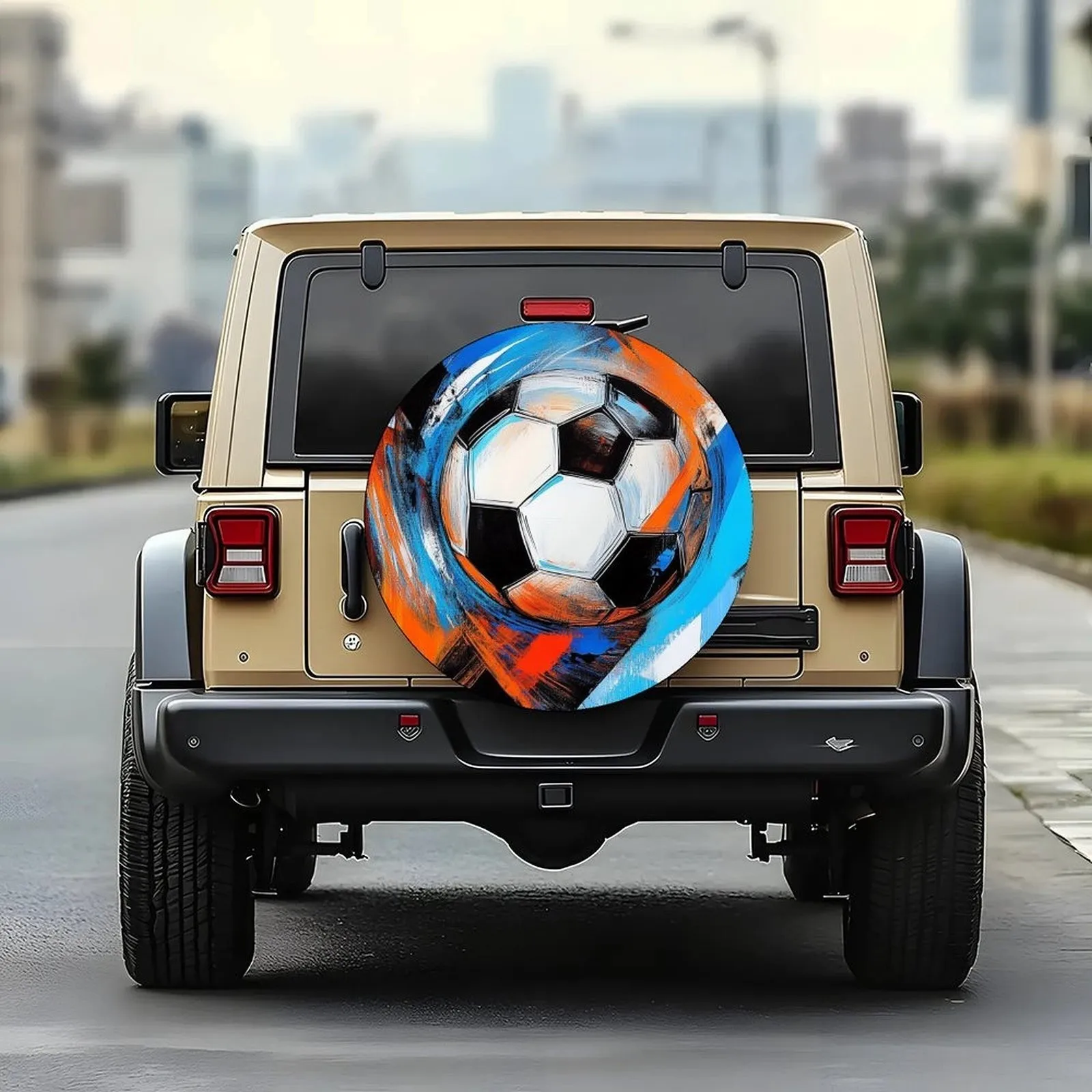 Soccer Ball Print Car Spare Tire Cover Polyester Wheel Protection for SUV Truck Universal Fit
