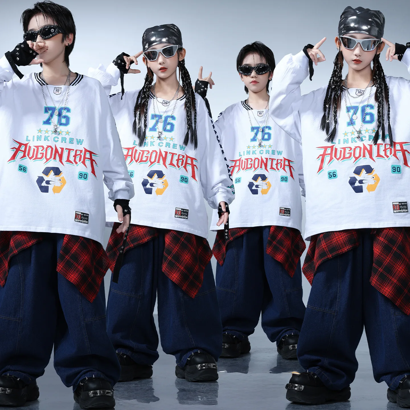 Enfant Kpop Hip Hop vêtements blanc Jersey sweat Denim bleu Jeans décontractés Baggy pantalon pour fille garçon rue danse Costumes vêtements