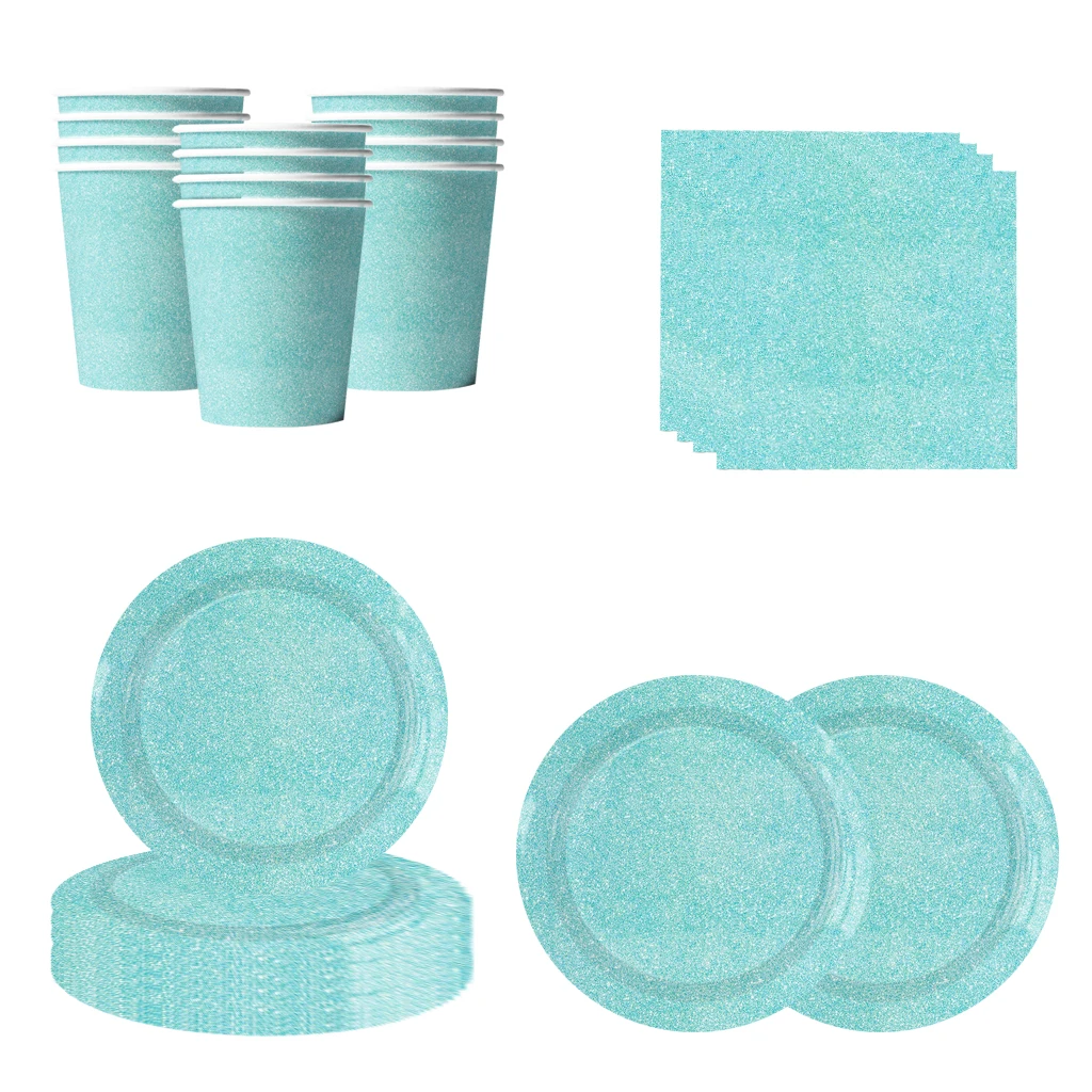 10pcs Tiffany Blue Diamonds Disposable Tableware Shining Diamond Crown Paper Plate Napkin Happy Cool Summer Birthday Party Decor