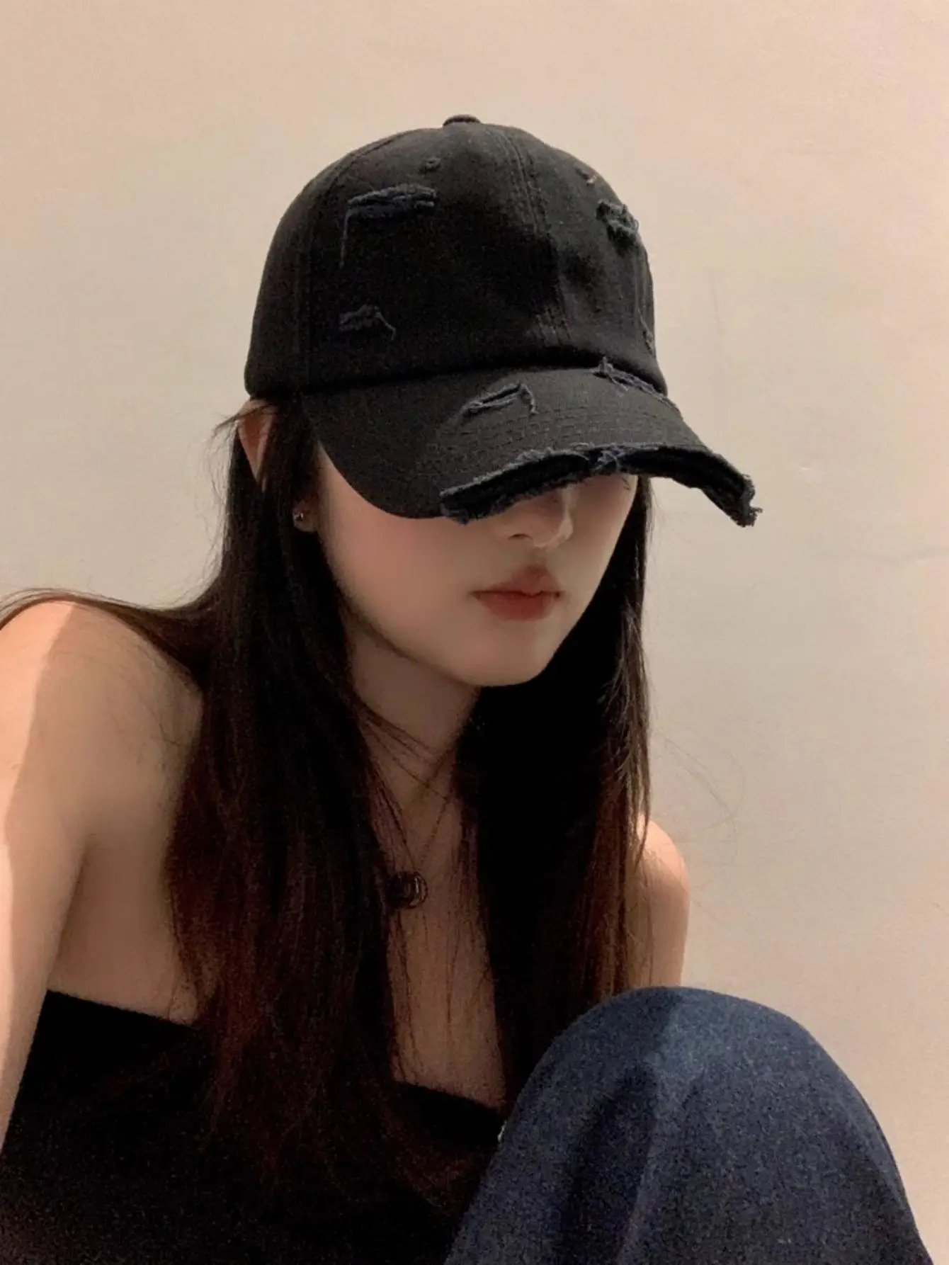 Baseball Cap WOMEN\'S New Spring and Summer Hip-hop Versatile Soft Top Curved Eaves Retro Personality Distressed Duck Tongue Cap