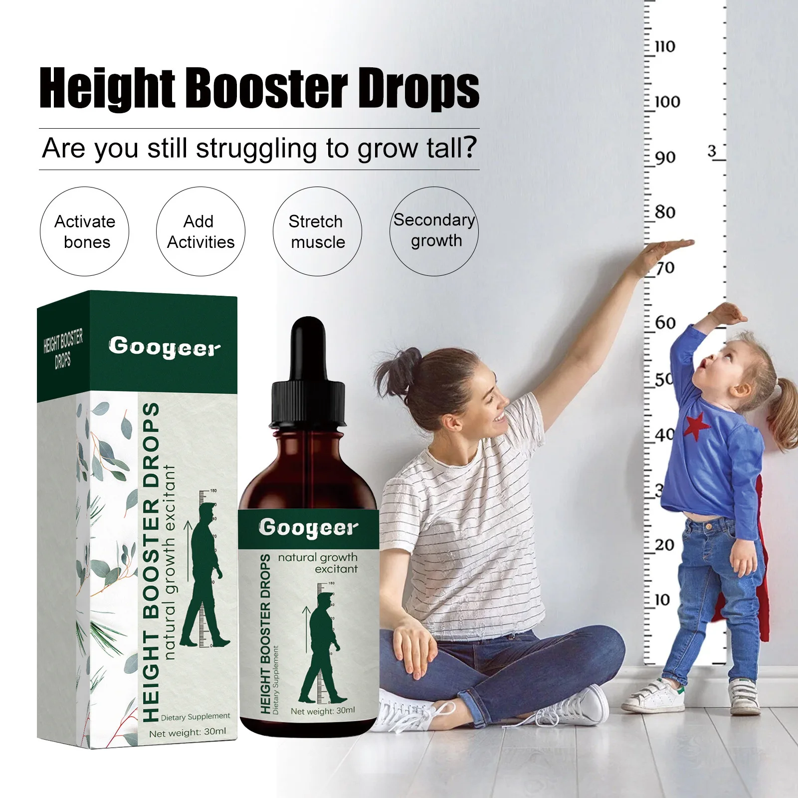 Height Booster Drops With Calcium & Vitamin D3 Natural Bone Growth Support Promote Bone Density Nutrition For Kids Teens Adults