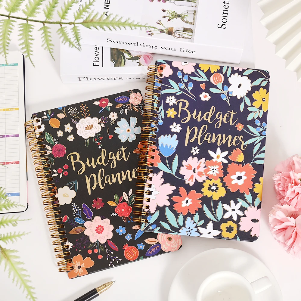 50 Sheets Vintage Flower Undated Budget Planner A5 Cardboard Cover Monthly Finance Organizer With Expense Tracker Notebook