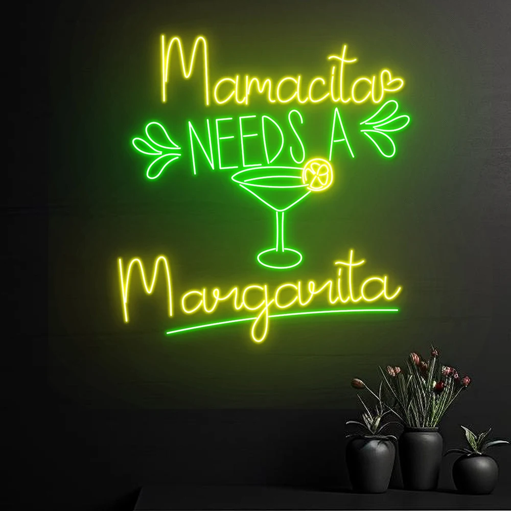 Mamacita Needs A Margarita Neon Sign Tequila Bar Pub Neon Light Drink Shop Open Decor Liquor Room Wall Art Restaurant Decoration