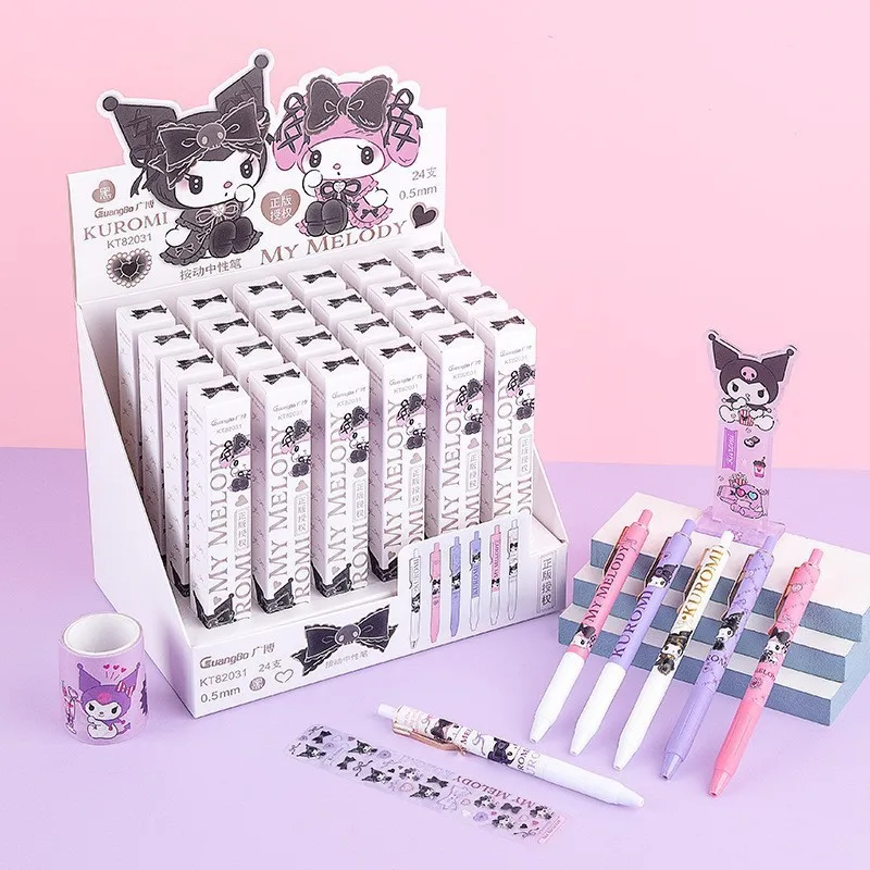 

24pcs Guangbo Sanrio Press Neutral Pen Cute Kuromi Melody 0.5 Black St Smooth Sign Pen Student Stationery Wholesale Gift