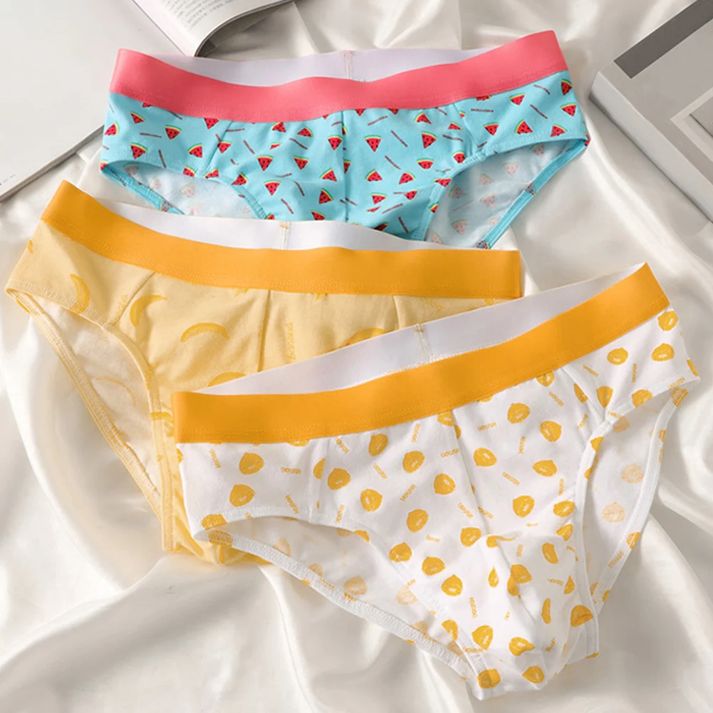 Cotton Blend Cute Printed Fashion Men Underwear Briefs Breathable Comfortable Simple Basic Panties Underpants
