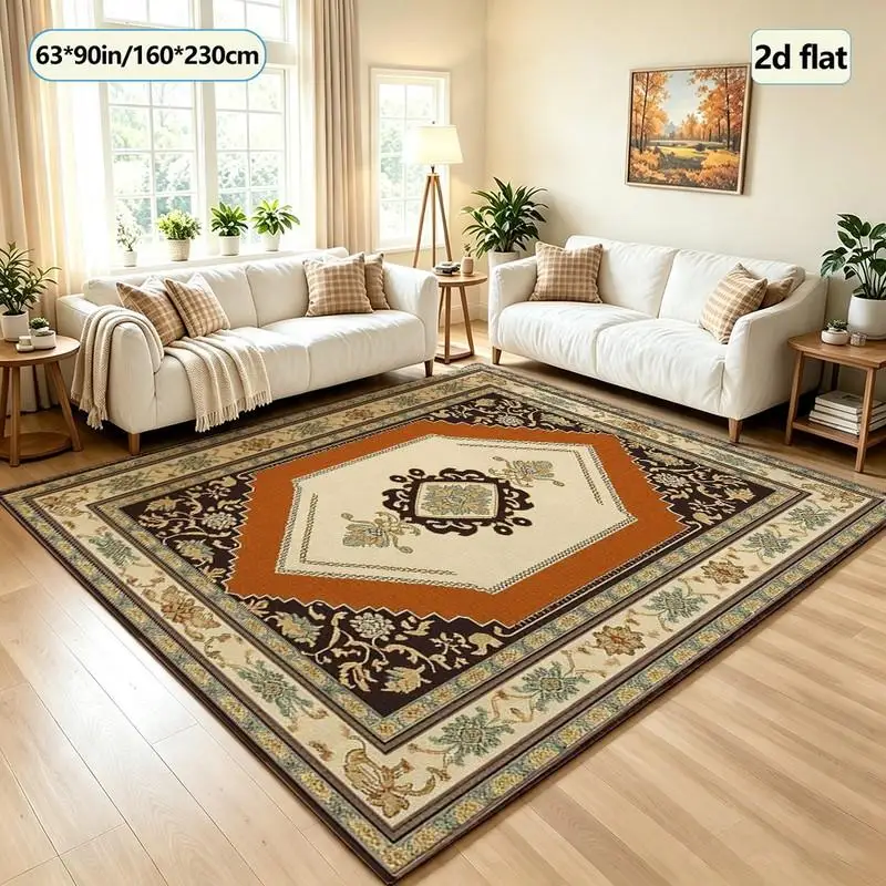 Retro Oriental Style Medal Pattern Carpet, Soft and Non-Slip, Suitable for Living Room, Bedroom, and Home Decoration