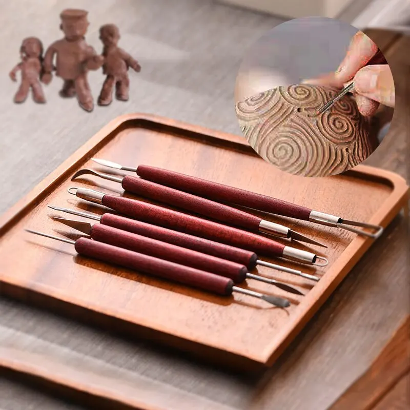 

6pcs/set Pottery Tools Red Wood Double-Ended Wire Knife For Clay Repair, Clay Sculpture Carving Tool Set Pottery Tools