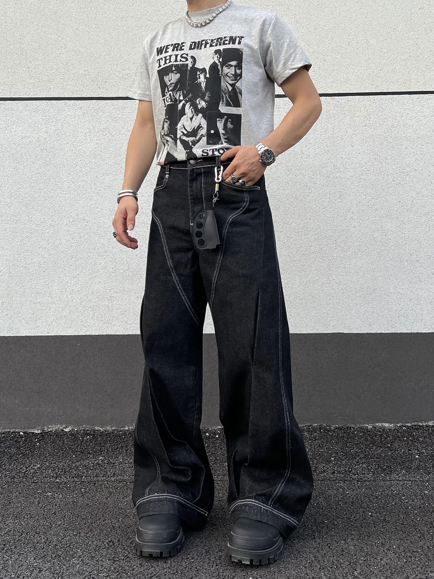 

Джинсы в стиле ретро-американский дизайн, свободные, прямые, широкие, длинные, из оригинального денима, CleanFit, повседневные